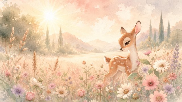 Dreamy meadow with a fawn