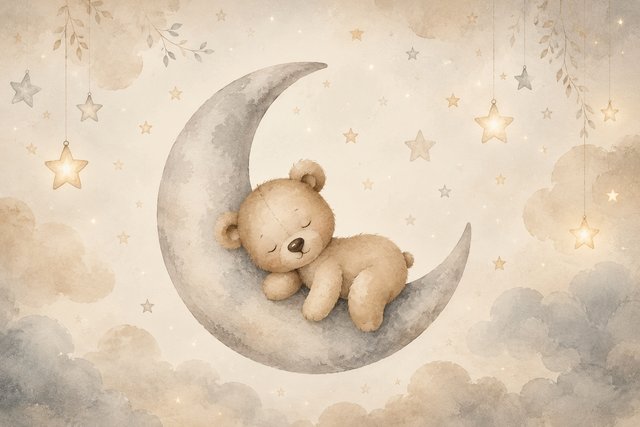 Dreamy moonlit bear nursery scene
