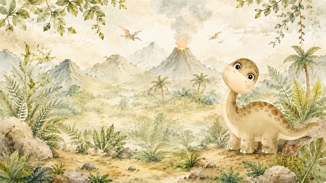 Friendly dinosaur in a dreamy valley