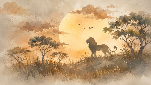 Lion at sunset on the savanna