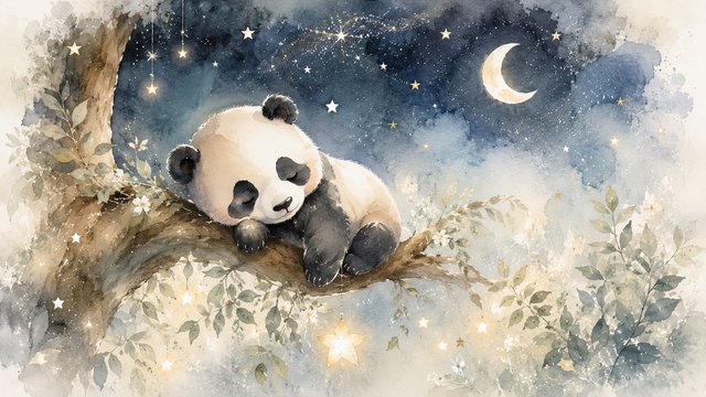 Magical night with a sleeping panda