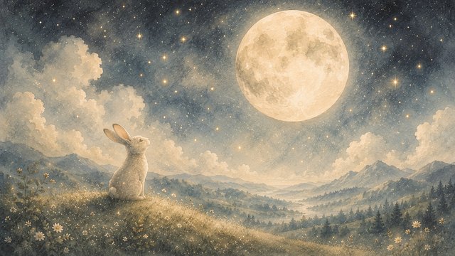 Moonlit rabbit in a starry meadow
