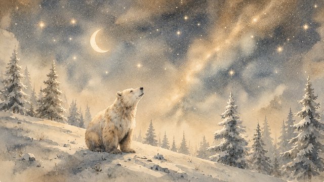 Polar bear under the starry night