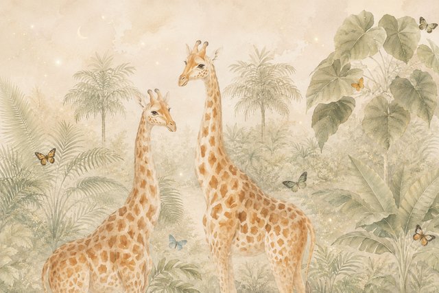 Serene giraffes in a dreamy jungle