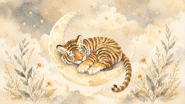 Sleeping tiger on a crescent moon v2