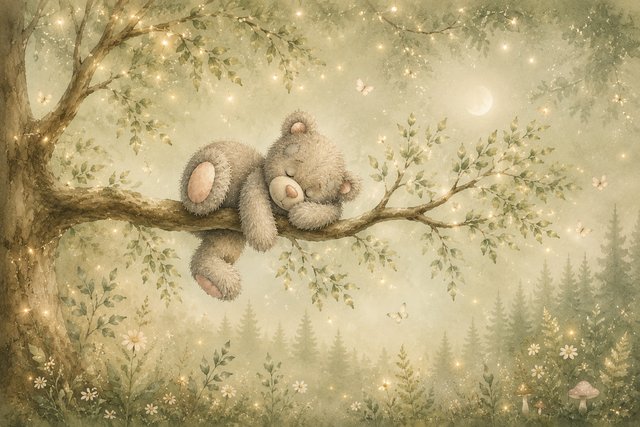 Sleepy bear in a dreamy forest v2