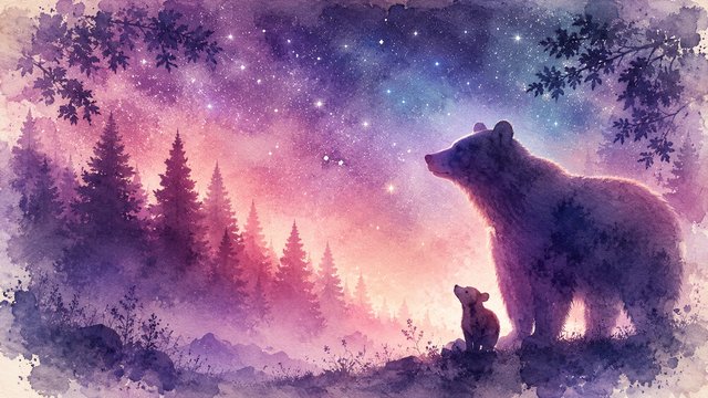 Starry night with bear silhouettes