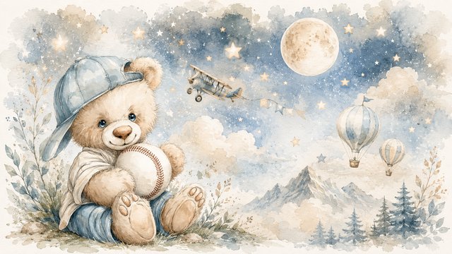 Teddy bear under a dreamy sky