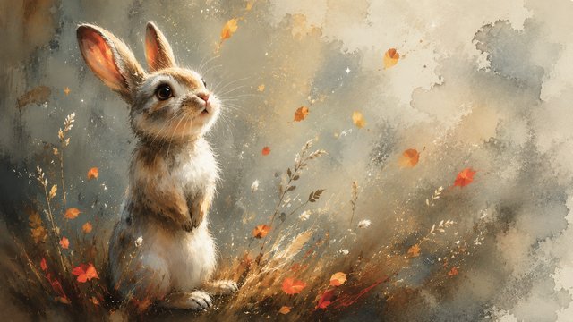 Whimsical autumn day with curious bunny