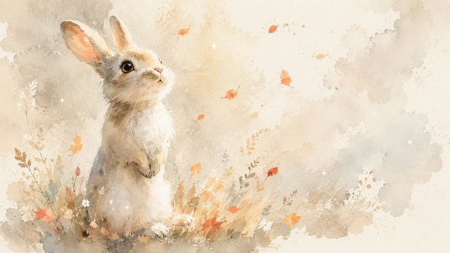 Whimsical autumn rabbit in soft pastel light