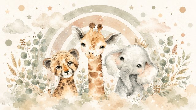 Whimsical trio of baby animals