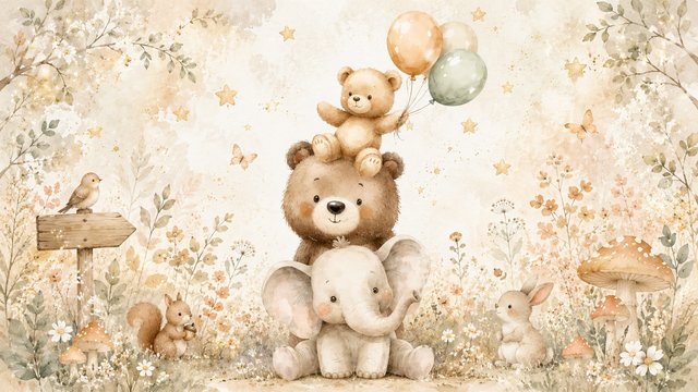 Whimsical woodland friends in pastel hues
