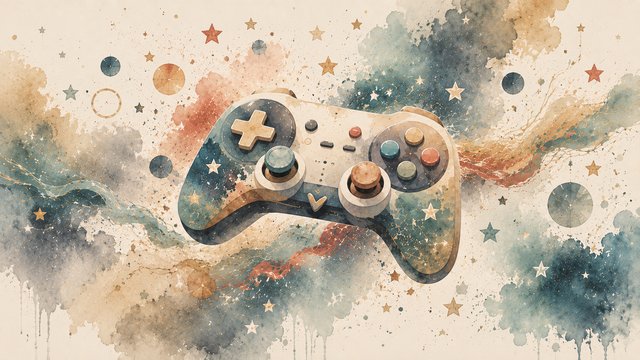 Cosmic gamepad in a watercolor galaxy