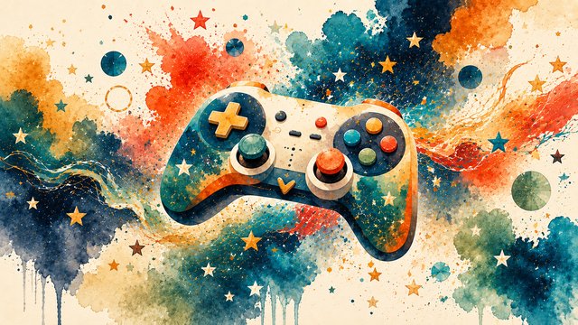 Cosmic gaming controller in watercolor galaxy
