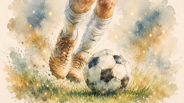 Dynamic soccer moment in watercolors
