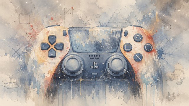 Watercolor gaming controller in dreamscape