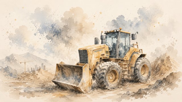 Dreamy watercolor construction site scene