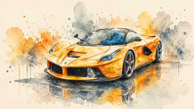 Dynamic watercolor sports car splash