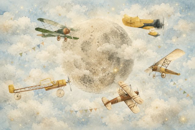 Magical vintage flight through dreamy skies