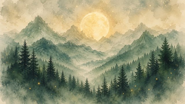 Misty mountain valley at dawn