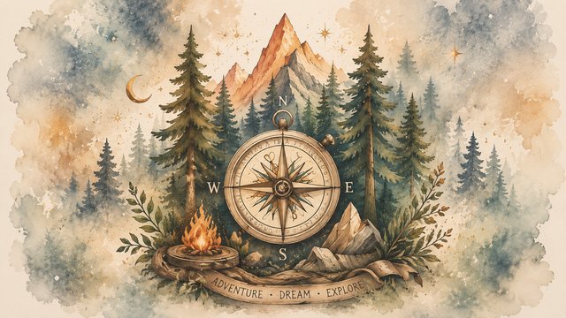 Mystical compass in a dreamscape forest