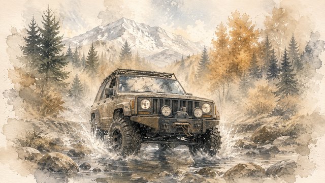 Off-road adventure through misty mountains