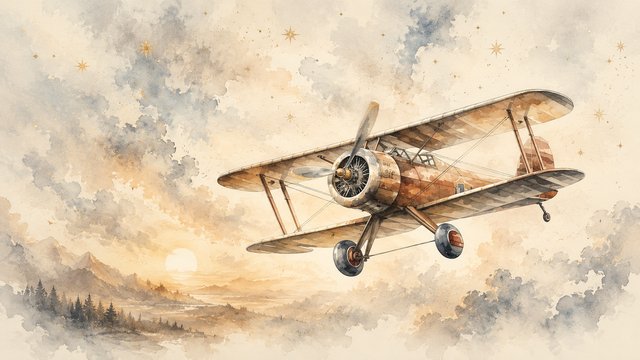 Vintage biplane in a dreamy sky