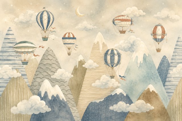 Whimsical sky with floating balloons v2