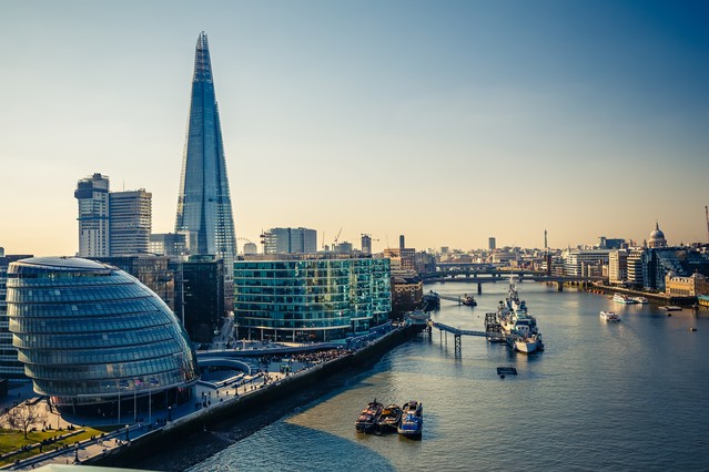 Aerial view on the Thames and London city