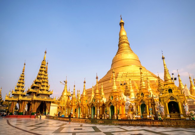 Shwedagon Paya pagoda Myanmer famous sacred place and tourist attraction landmark, Yangon, Myanmar
