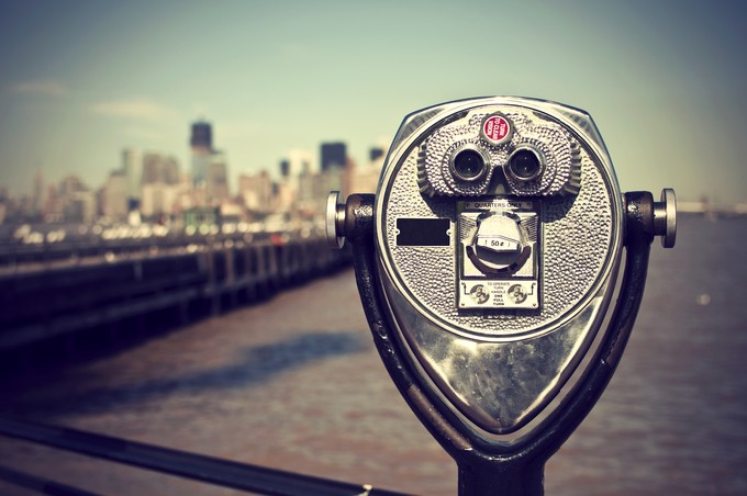 Tourist binoculars at Liberty Island, New York City