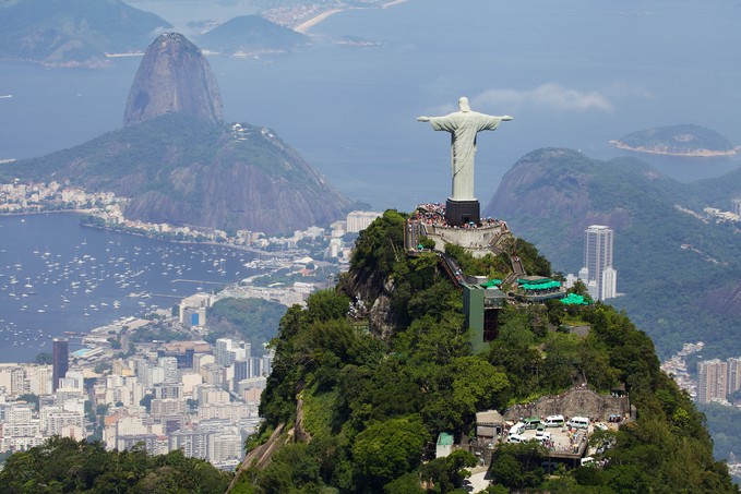 View of Christ the Redeemer, and city below, Rio, Brazil