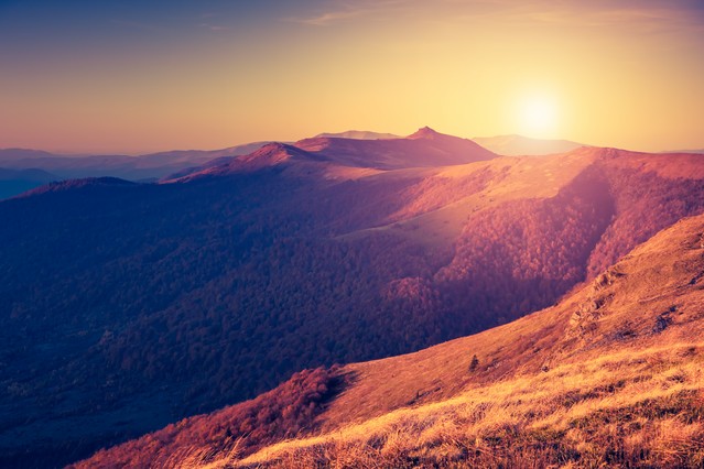 Beautiful sunny day is in mountain landscape. Carpathian, Ukraine