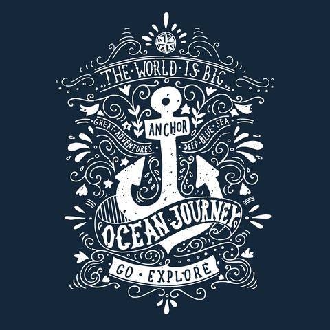Hand drawn vintage label with an anchor and lettering on blackboard