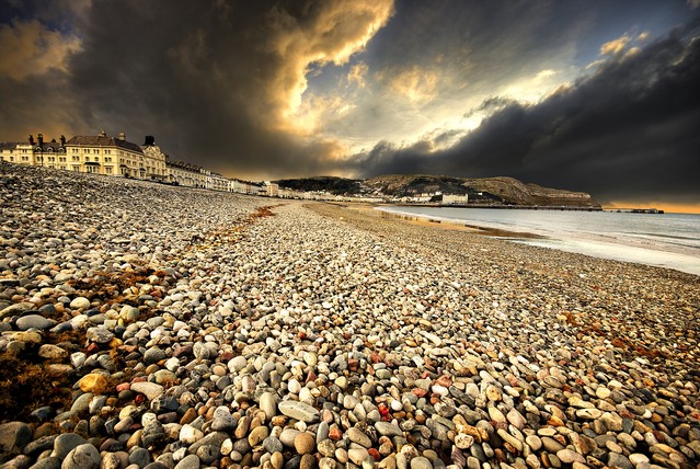 Dramatic evening sky over the headland and welsh seaside town of llandudno