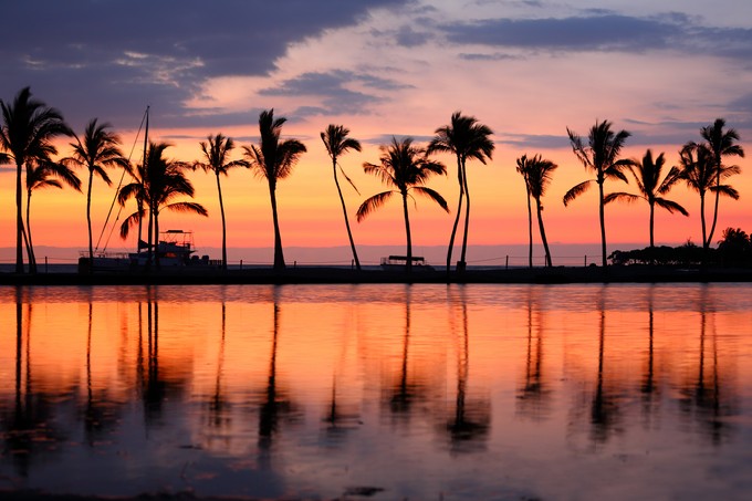 Paradise beach sunset on Big Island, Hawaii, USA
