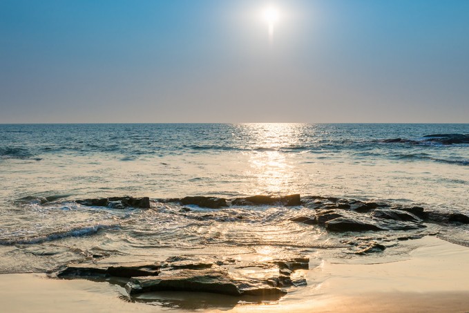 Seascape. bright sun on the surface of the sea