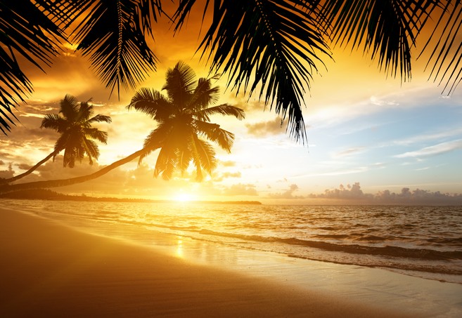 Sunset on the beach of caribbean sea